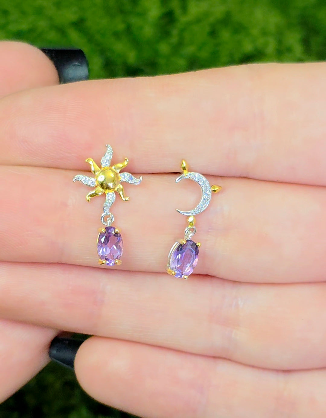 Amethyst Sun and Moon Earrings