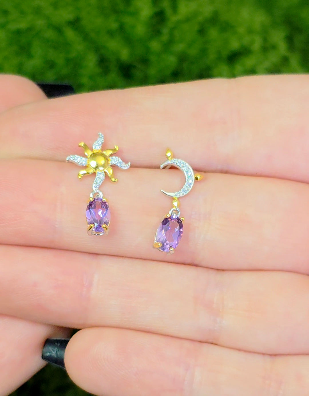Amethyst Sun and Moon Earrings