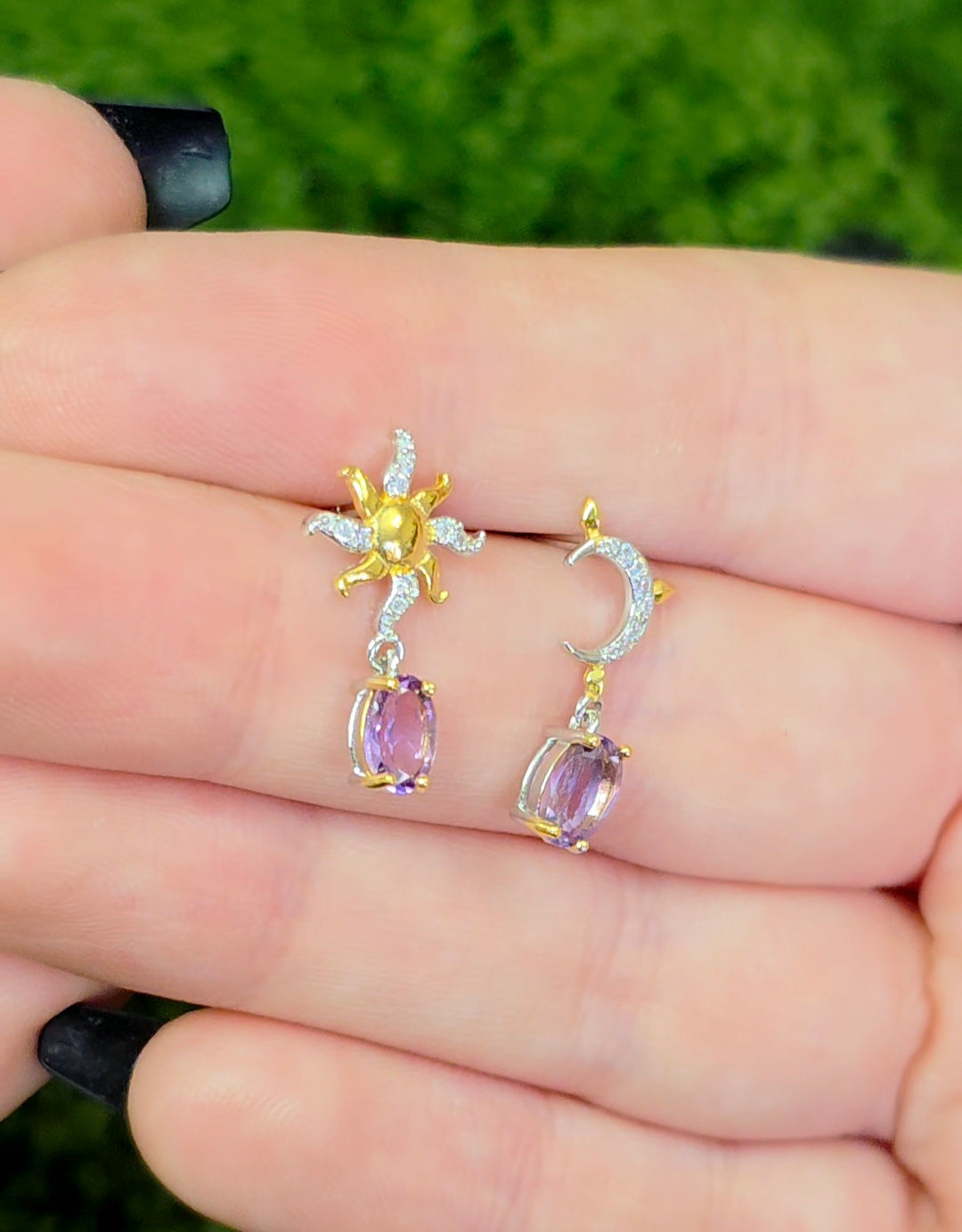 Amethyst Sun and Moon Earrings