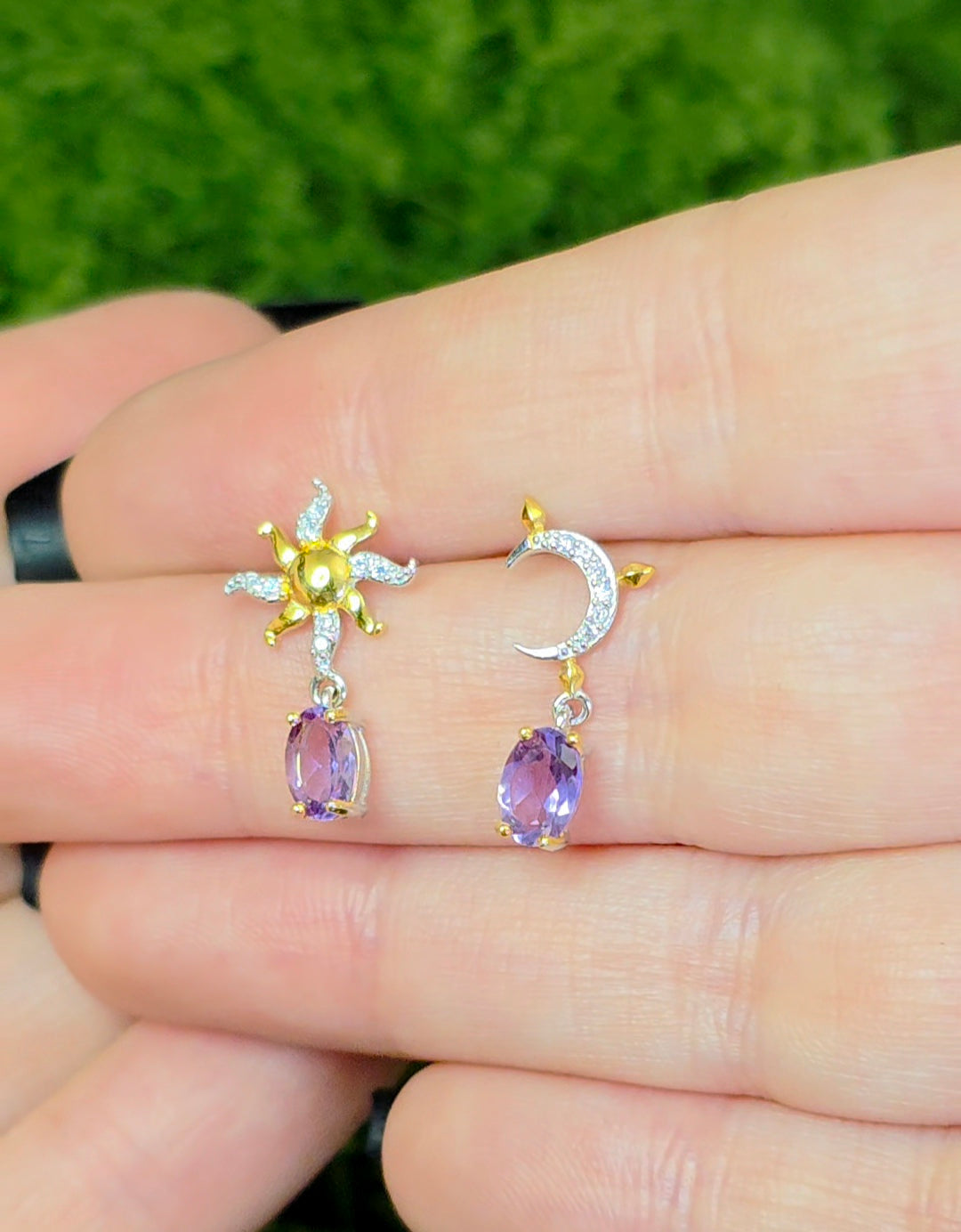 Amethyst Sun and Moon Earrings