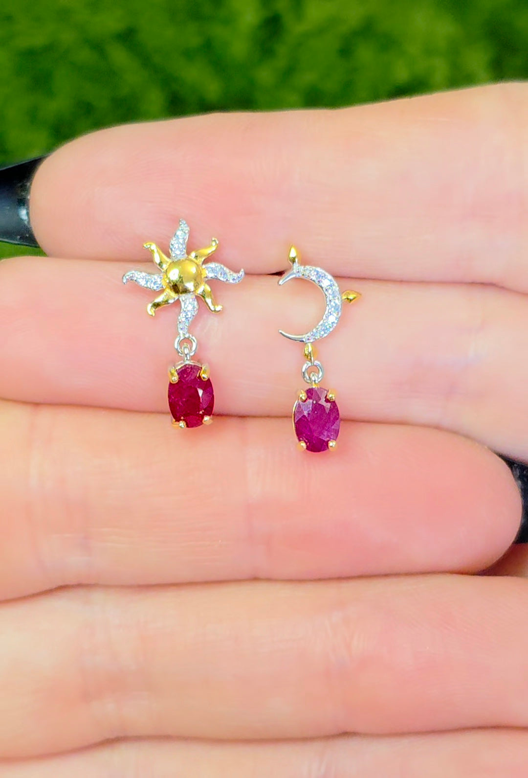 Ruby Sun and Moon Earrings