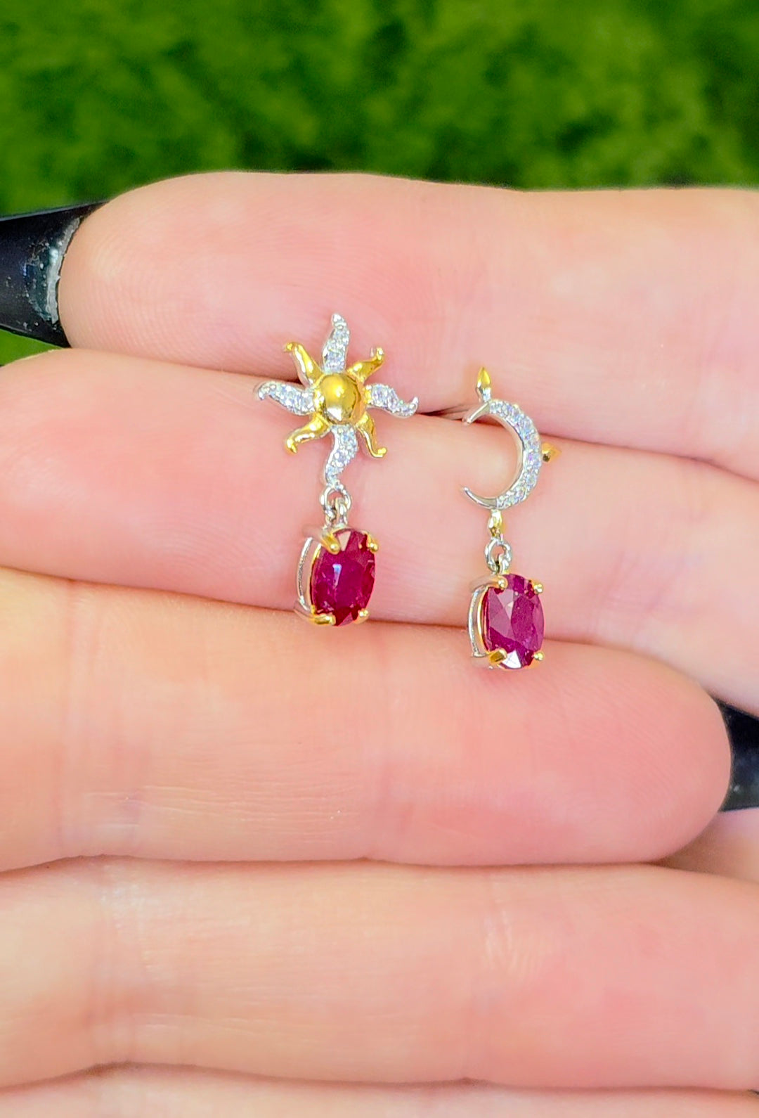 Ruby Sun and Moon Earrings