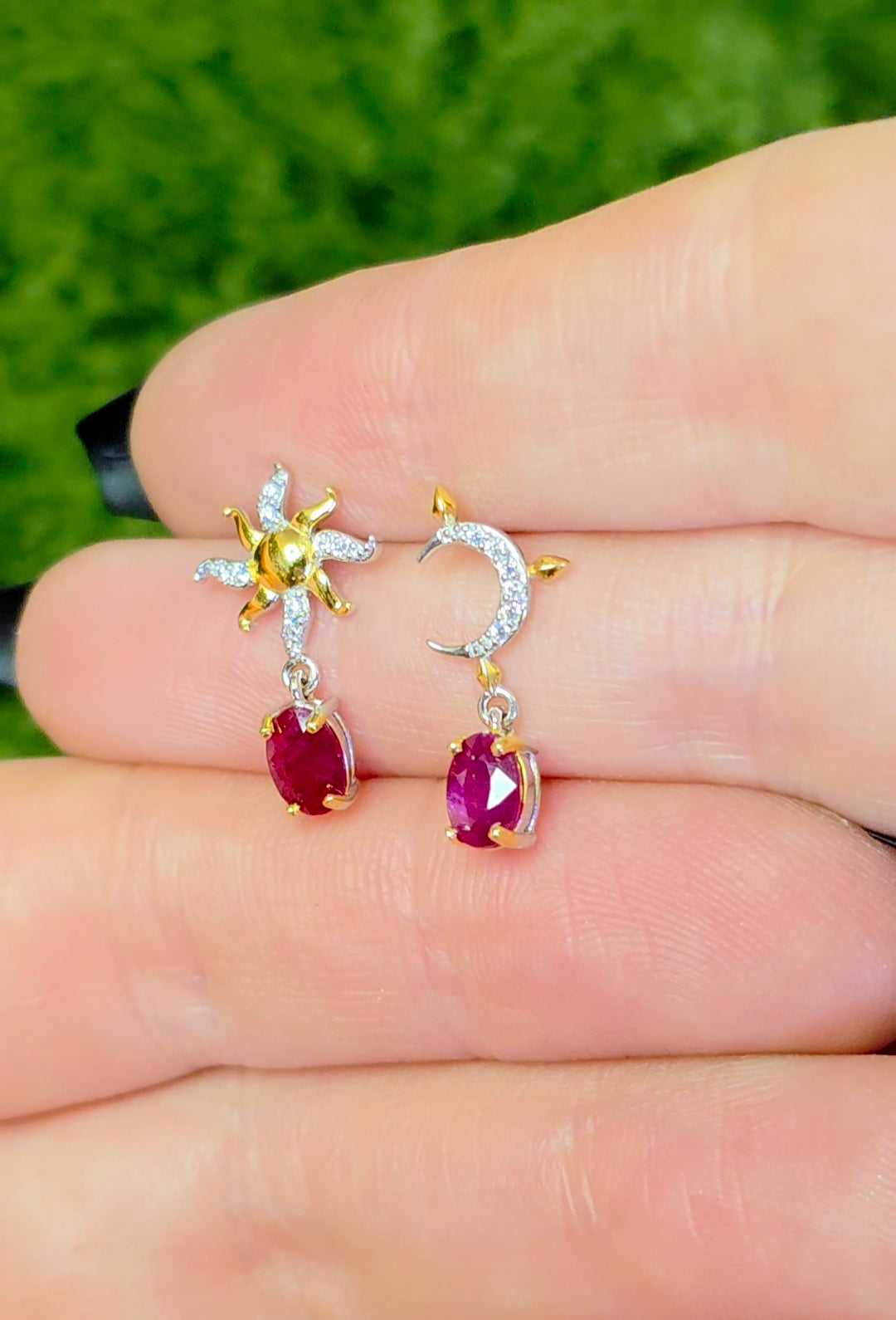 Ruby Sun and Moon Earrings