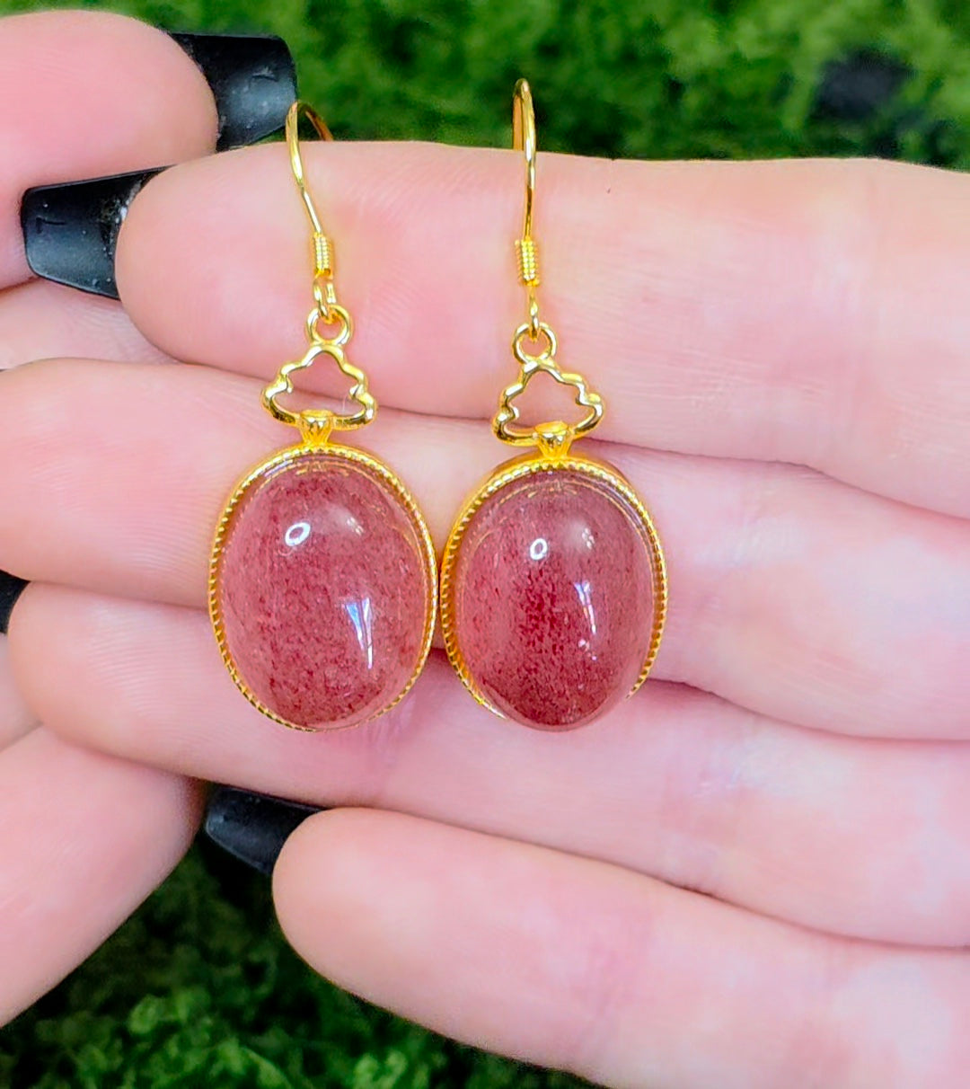 Strawberry Quartz Golden Earrings