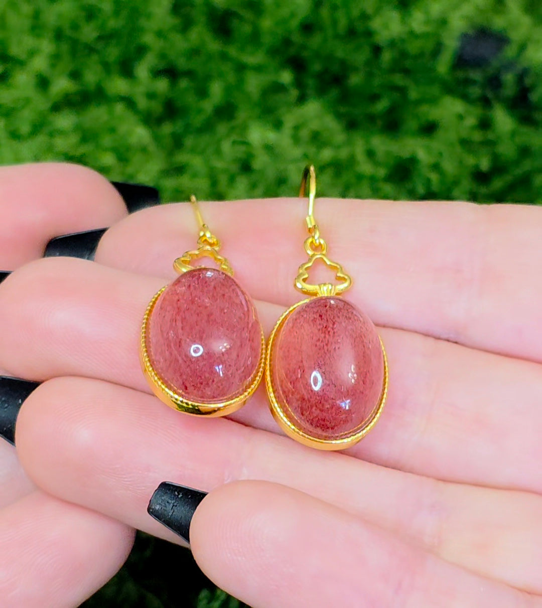 Strawberry Quartz Golden Earrings