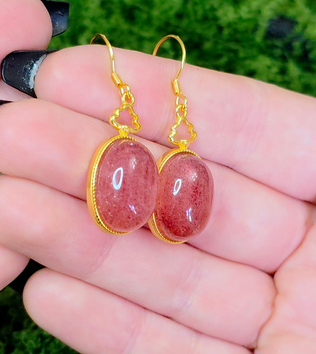 Strawberry Quartz Golden Earrings