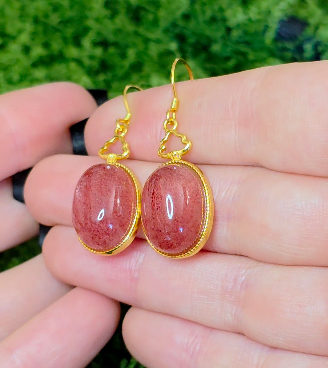 Strawberry Quartz Golden Earrings
