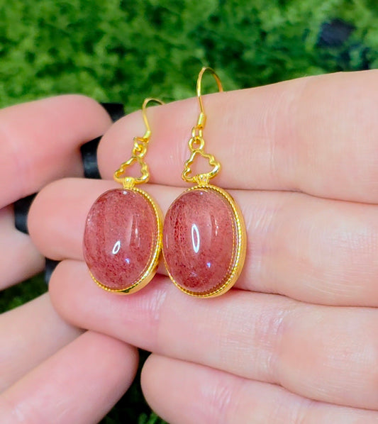 Strawberry Quartz Golden Earrings