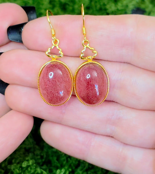 Strawberry Quartz Golden Earrings