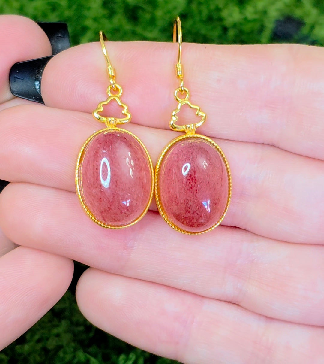 Strawberry Quartz Golden Earrings