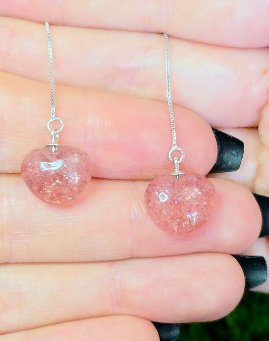 Strawberry Quartz Heart Earrings