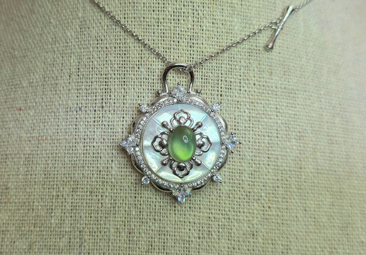 Prehnite and White Shell Pendant