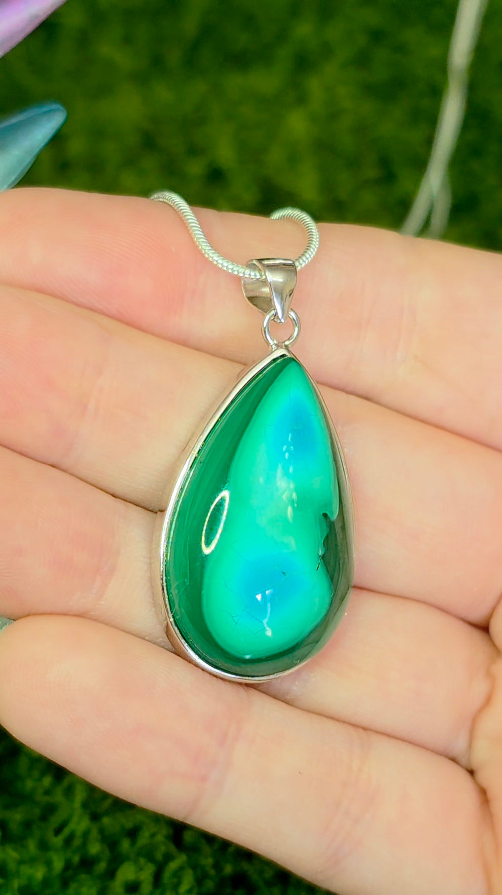 Chrysocolla and Malachite Teardrop Pendant C