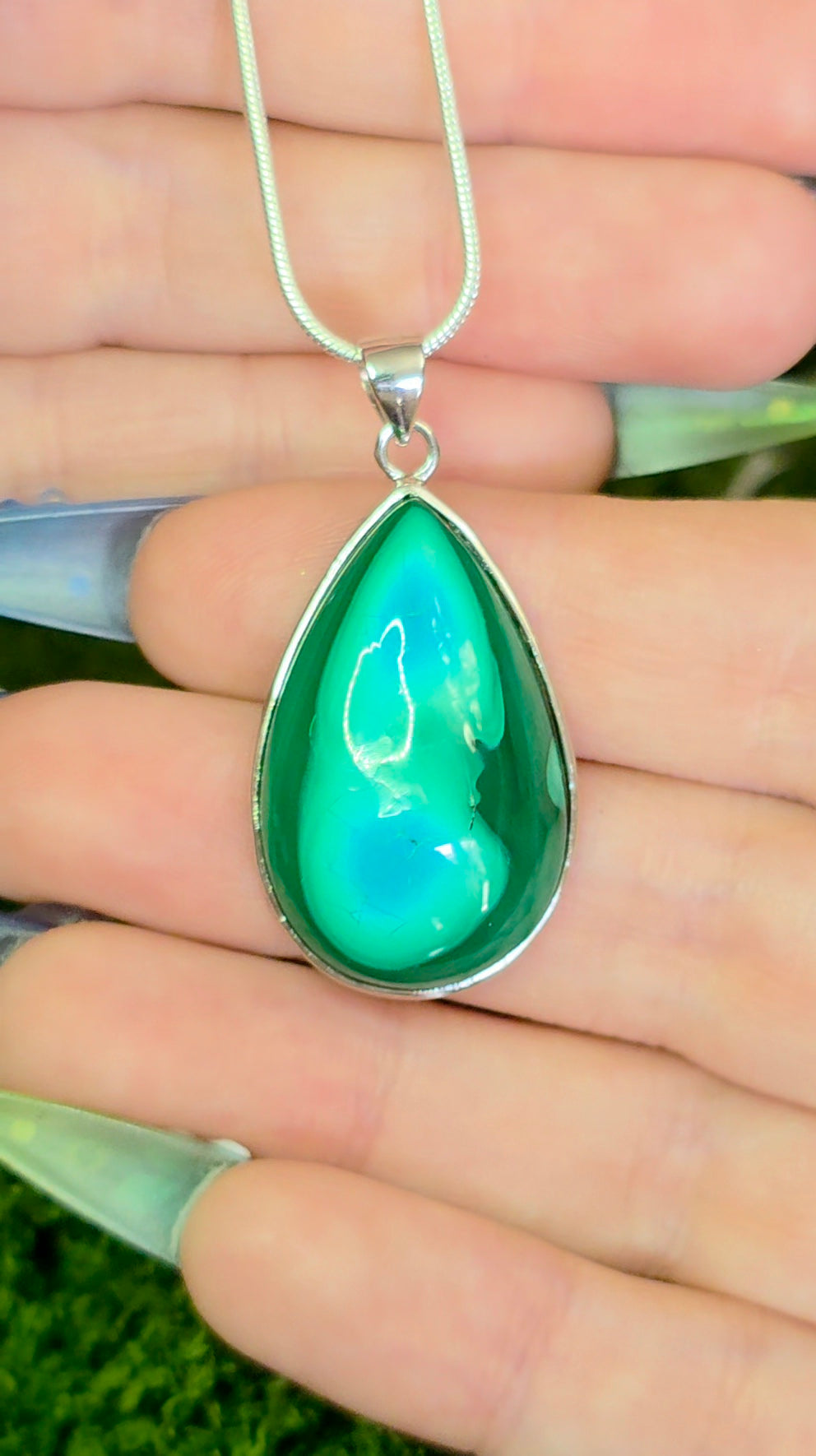 Chrysocolla and Malachite Teardrop Pendant C