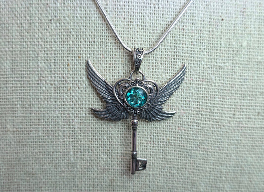Blue Topaz Key Pendant B