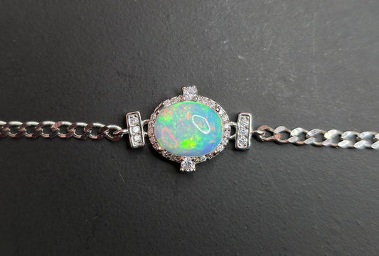 White Opal Halo Sterling Silver Bracelet