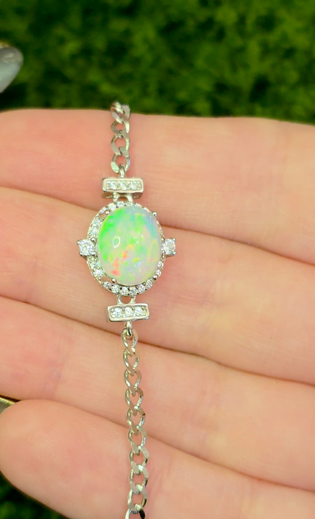 White Opal Halo Sterling Silver Bracelet