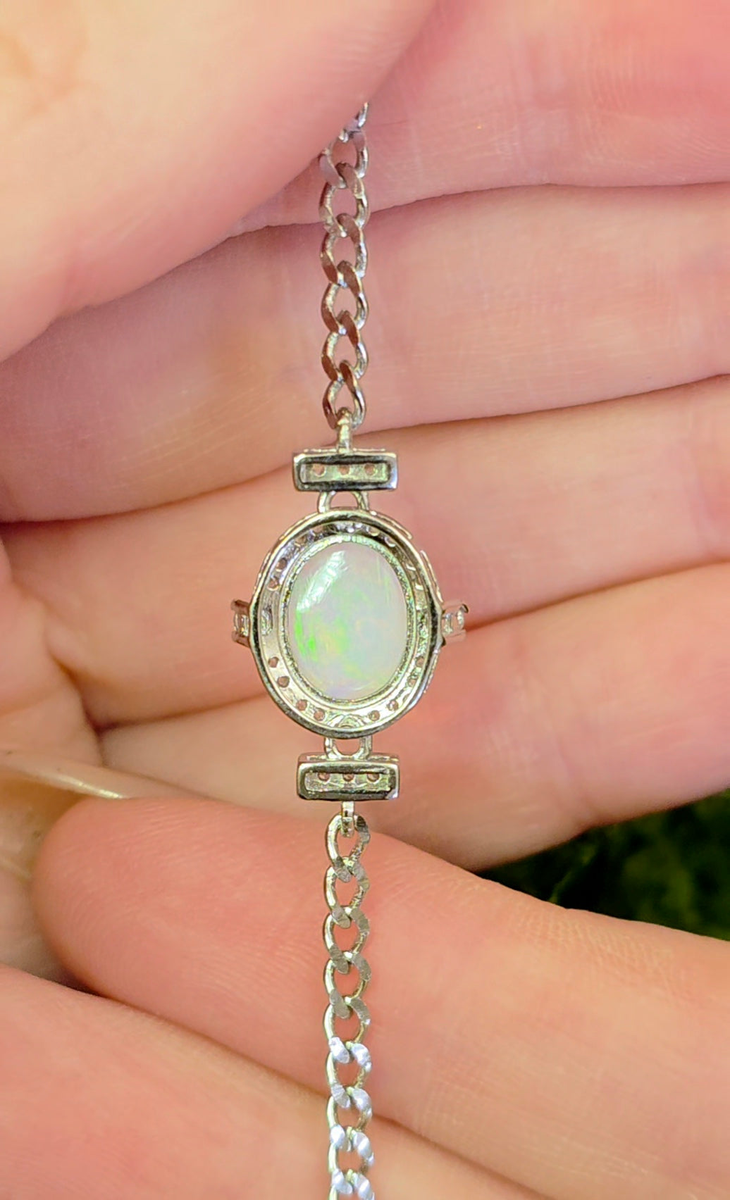 White Opal Halo Sterling Silver Bracelet
