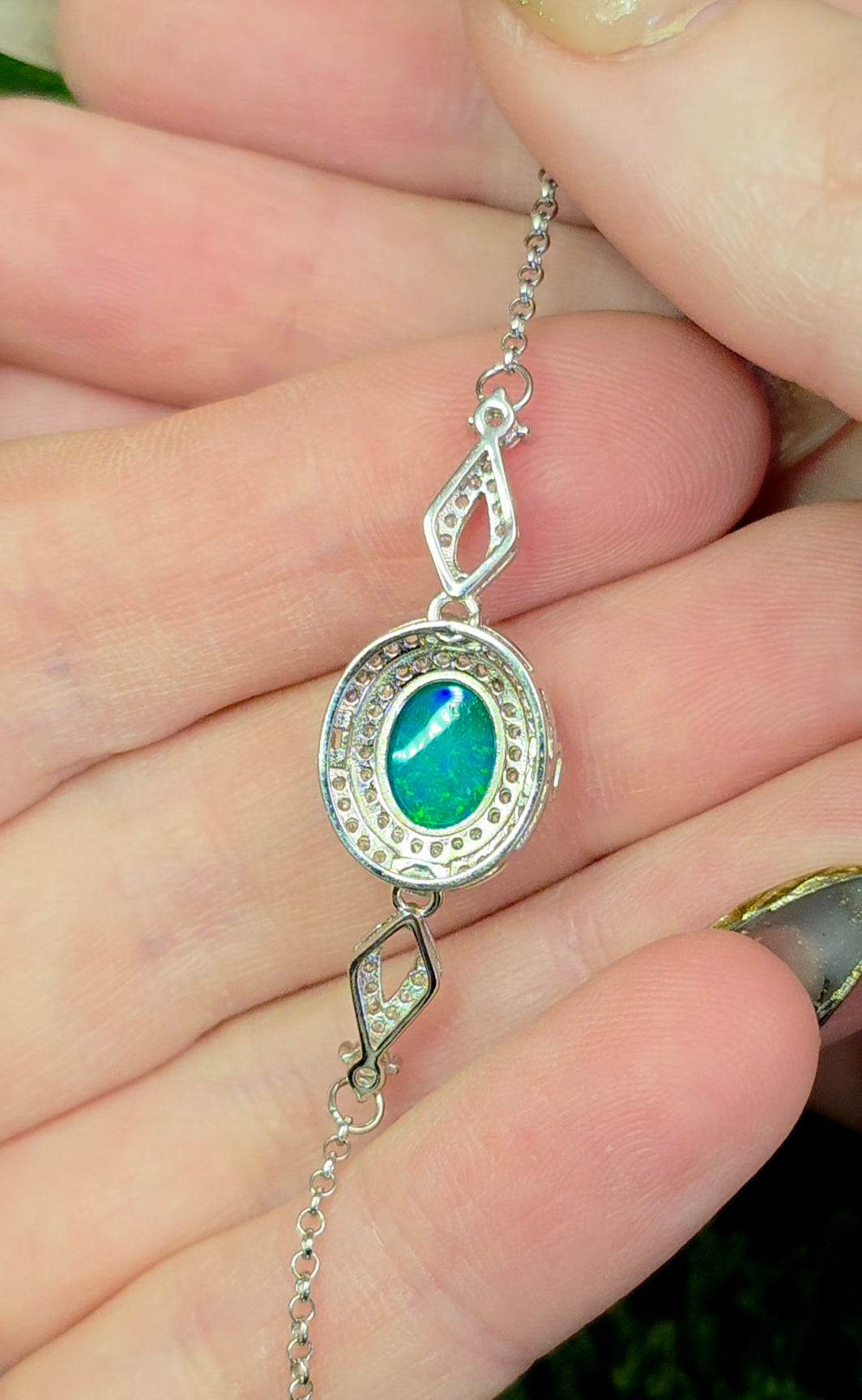 Blue Opal Halo Sterling Silver Bracelet