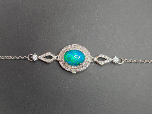 Blue Opal Halo Sterling Silver Bracelet
