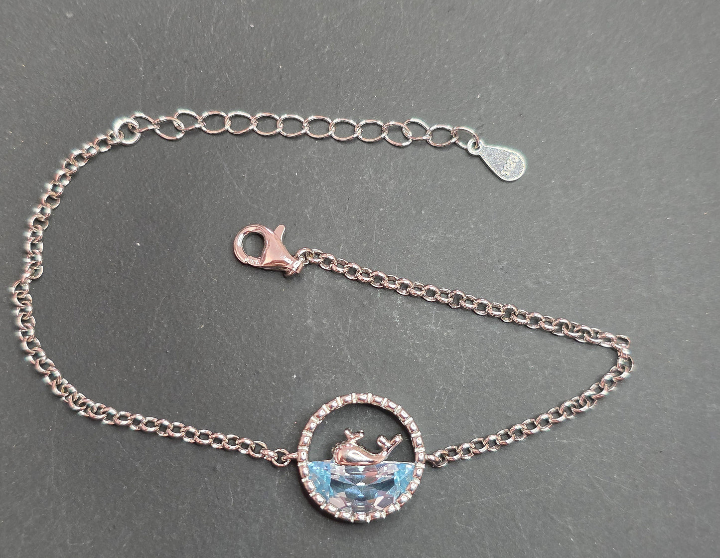 Blue Topaz Whale Sterling Silver Bracelet