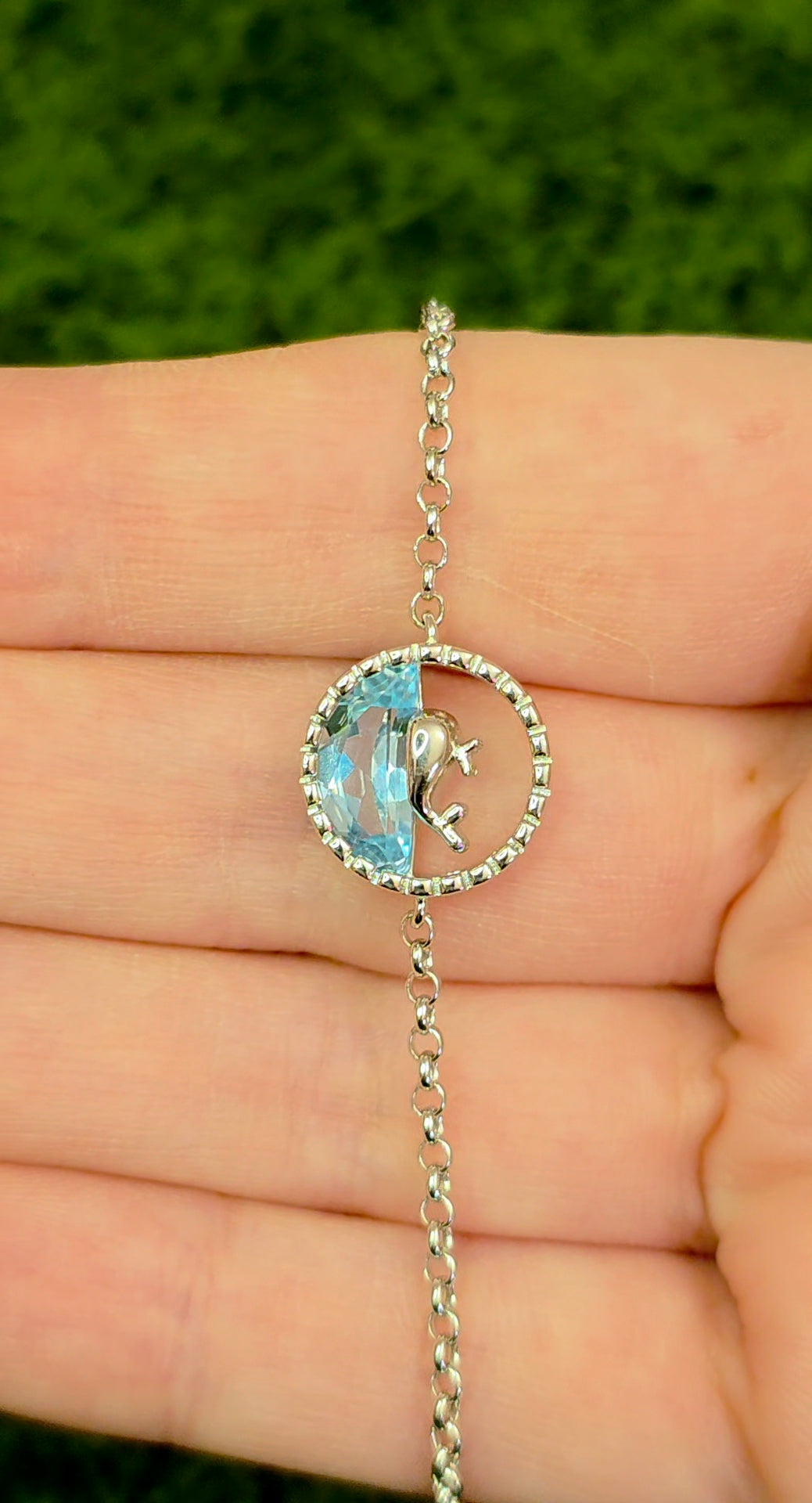 Blue Topaz Whale Sterling Silver Bracelet