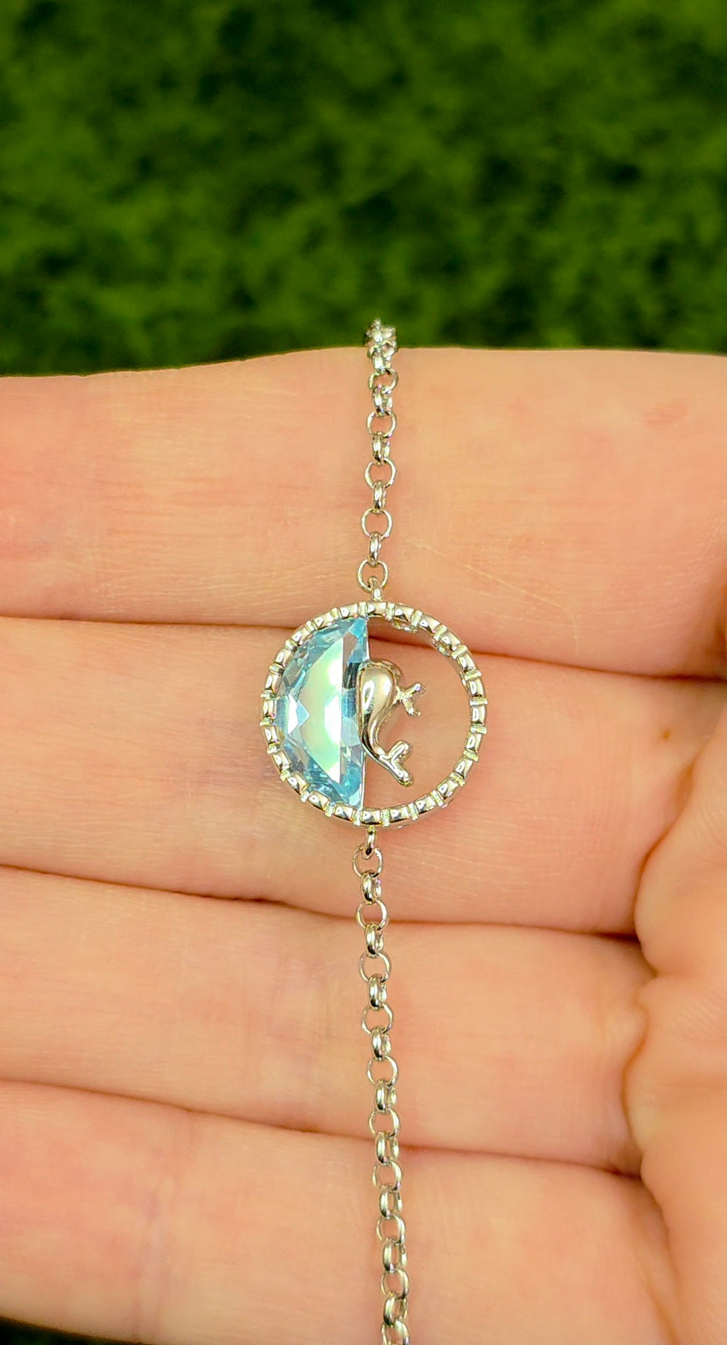 Blue Topaz Whale Sterling Silver Bracelet