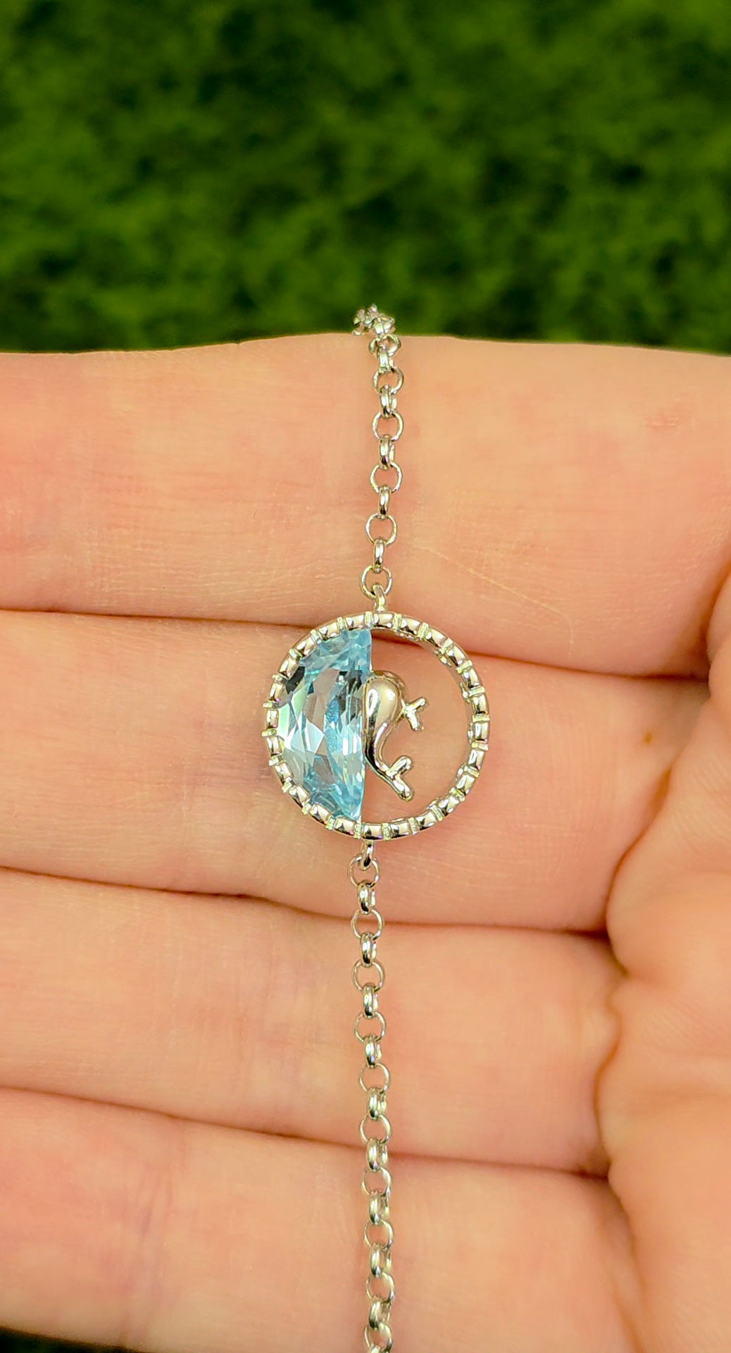 Blue Topaz Whale Sterling Silver Bracelet