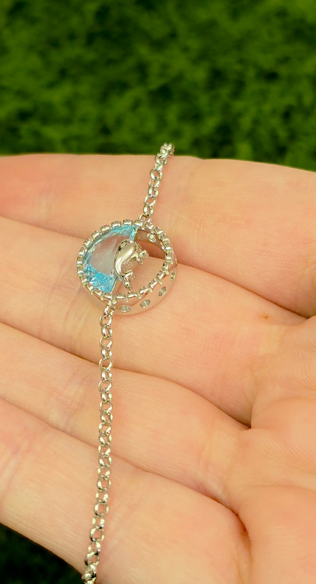 Blue Topaz Whale Sterling Silver Bracelet