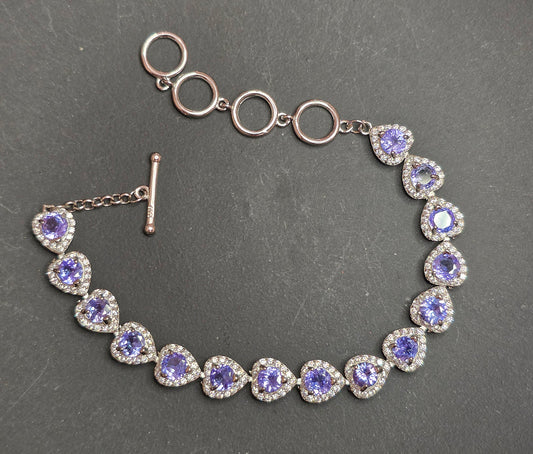 Tanzanite Heart Sterling Silver Bracelet
