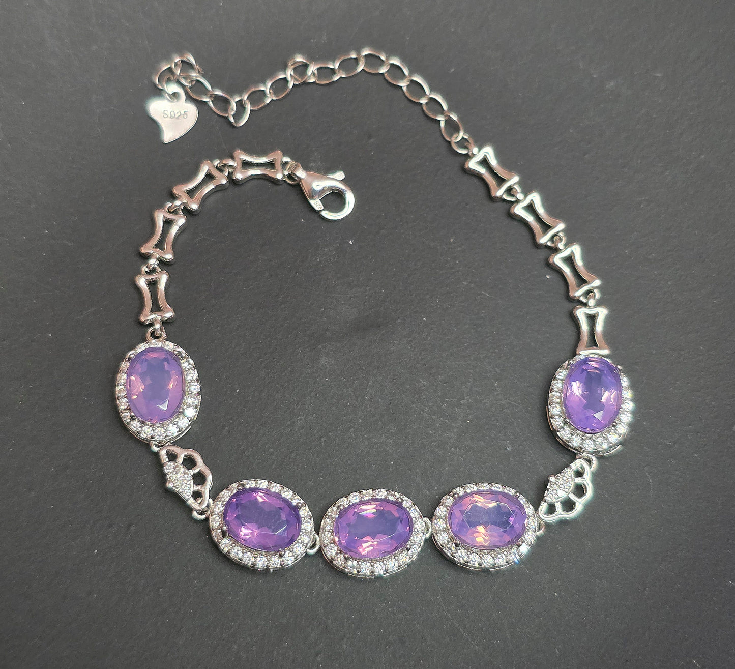 Lavender Moon Quartz Sterling Silver Link Bracelet
