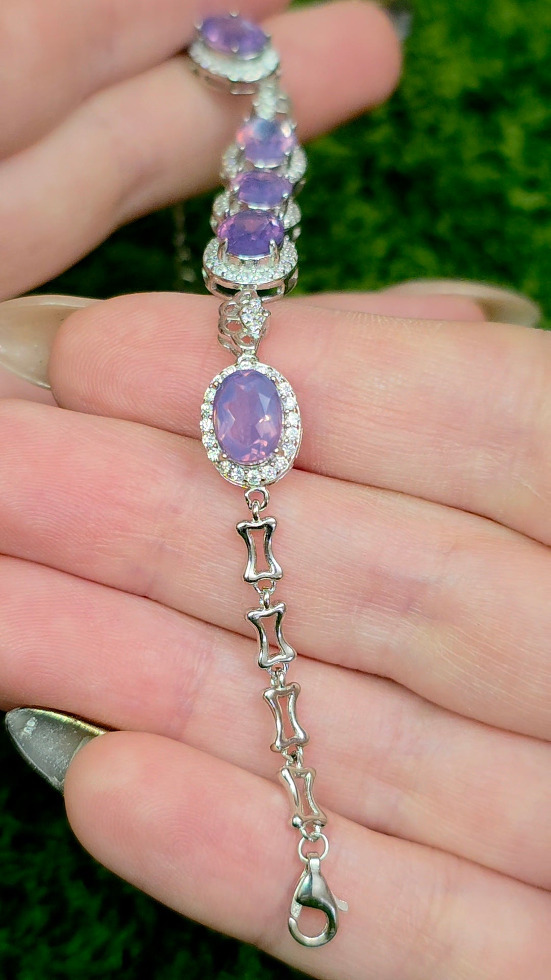 Lavender Moon Quartz Sterling Silver Link Bracelet