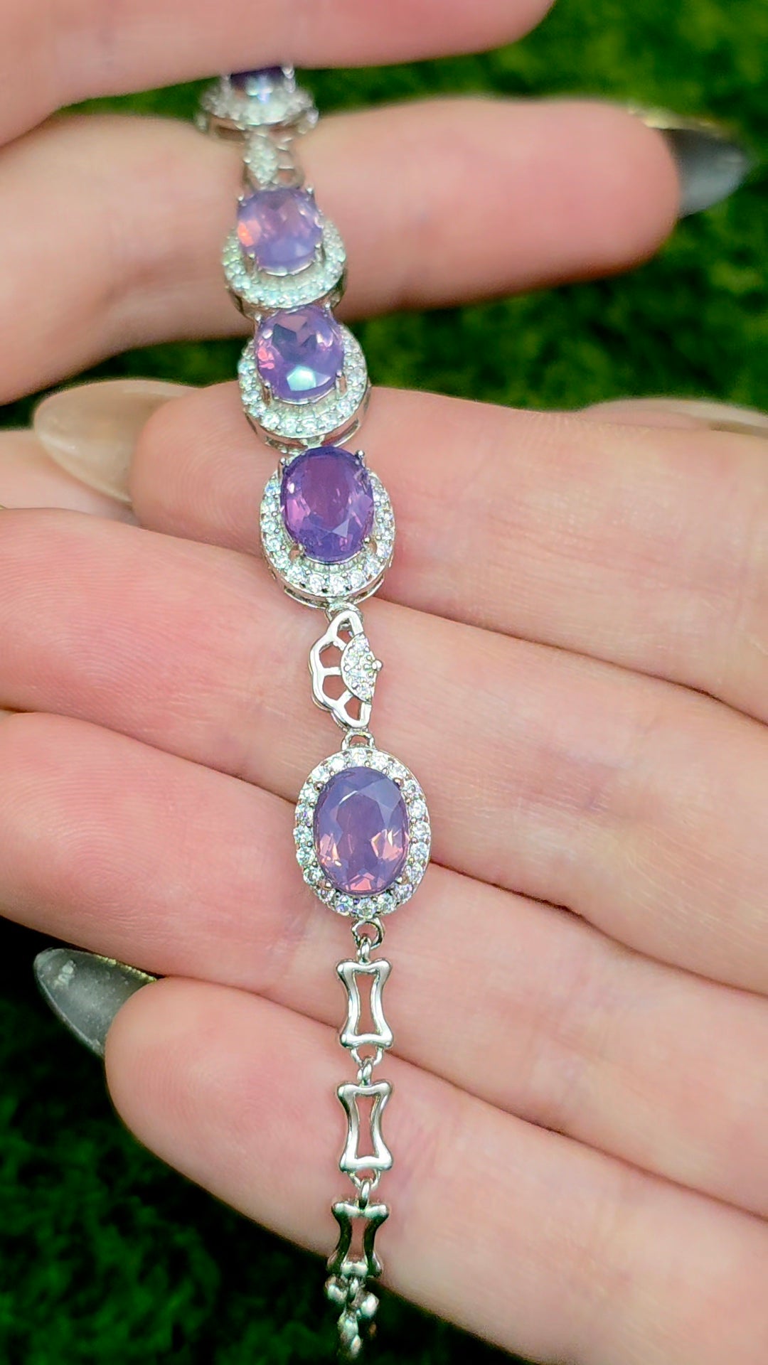 Lavender Moon Quartz Sterling Silver Link Bracelet