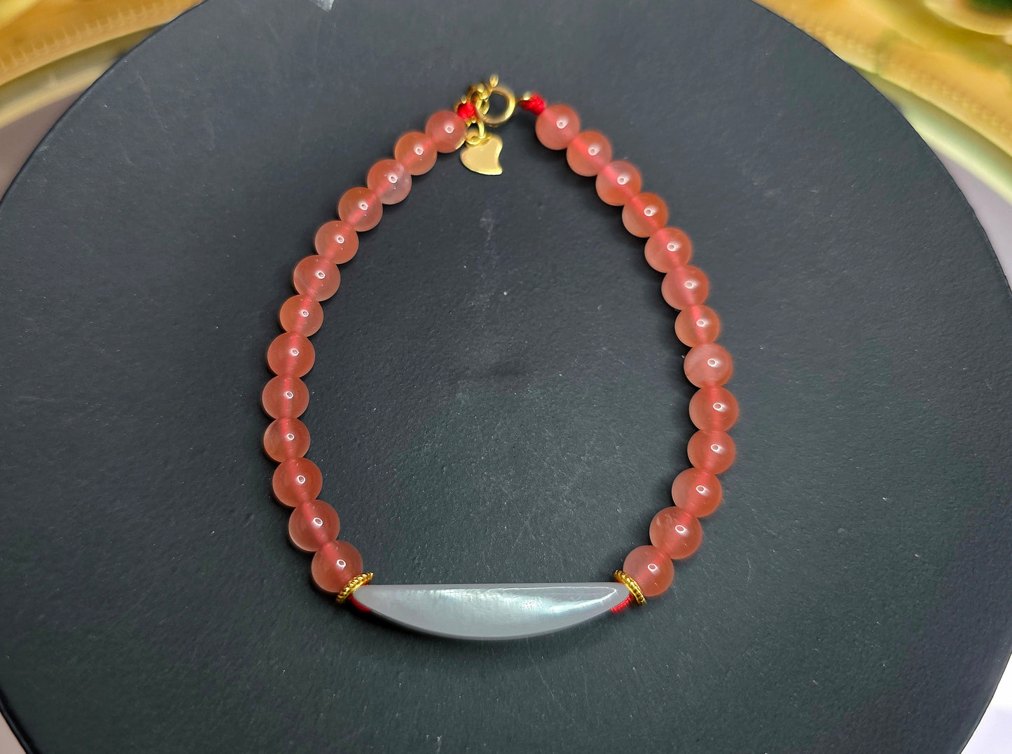 White Jadeite and Nanhong Agate Sterling Silver Bracelet
