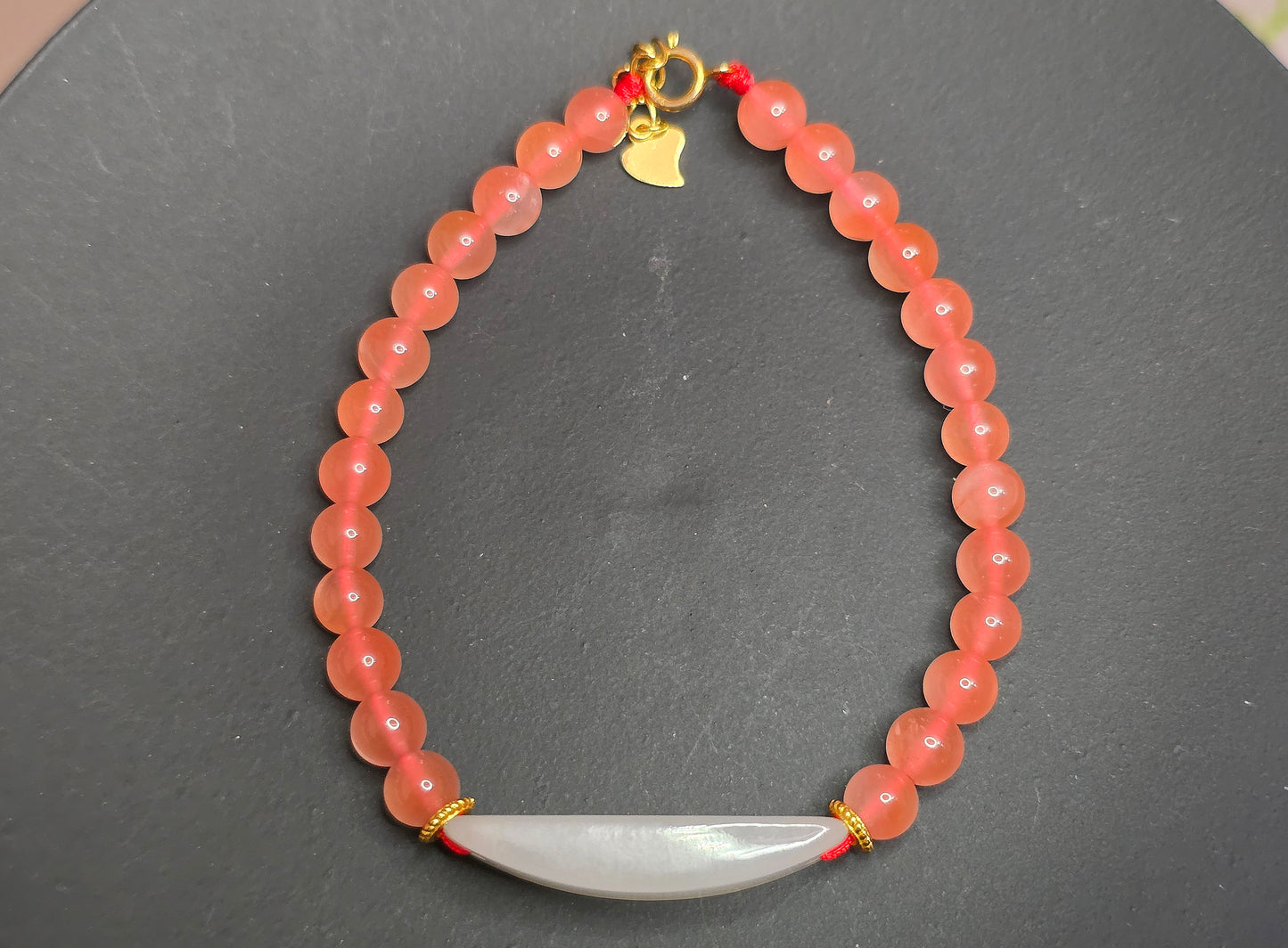 White Jadeite and Nanhong Agate Sterling Silver Bracelet
