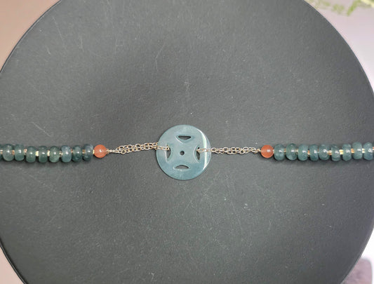 Blue Water Jadeite Donut Sterling Silver Bracelet