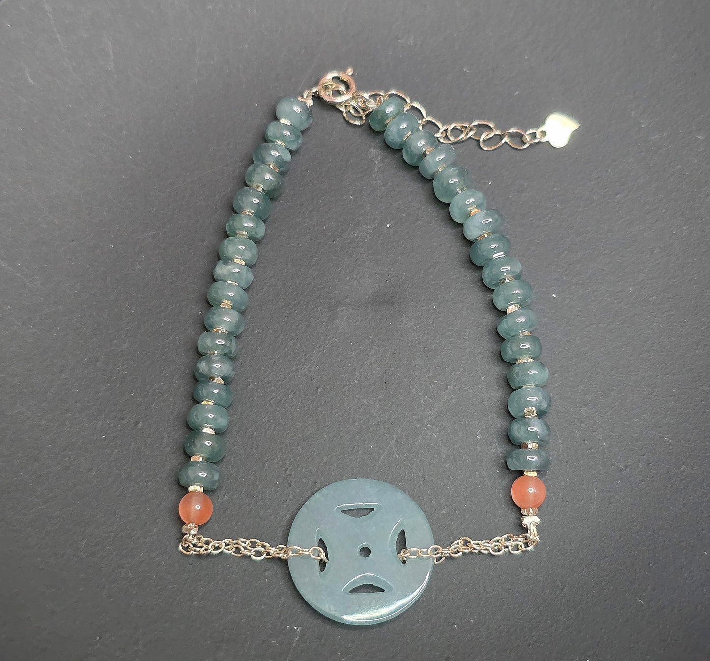 Blue Water Jadeite Donut Sterling Silver Bracelet