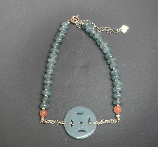 Blue Water Jadeite Donut Sterling Silver Bracelet