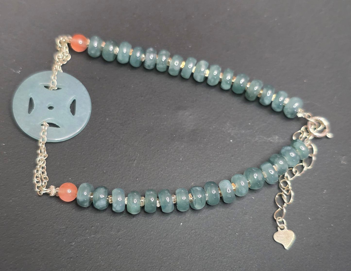 Blue Water Jadeite Donut Sterling Silver Bracelet