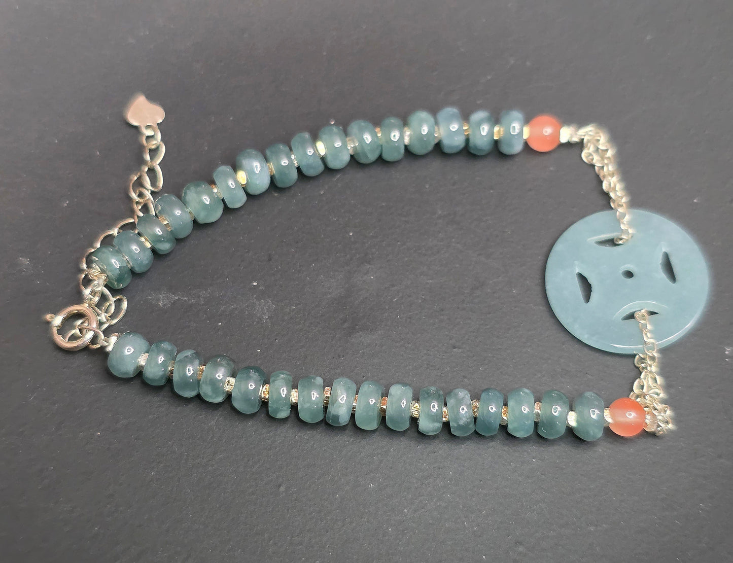 Blue Water Jadeite Donut Sterling Silver Bracelet