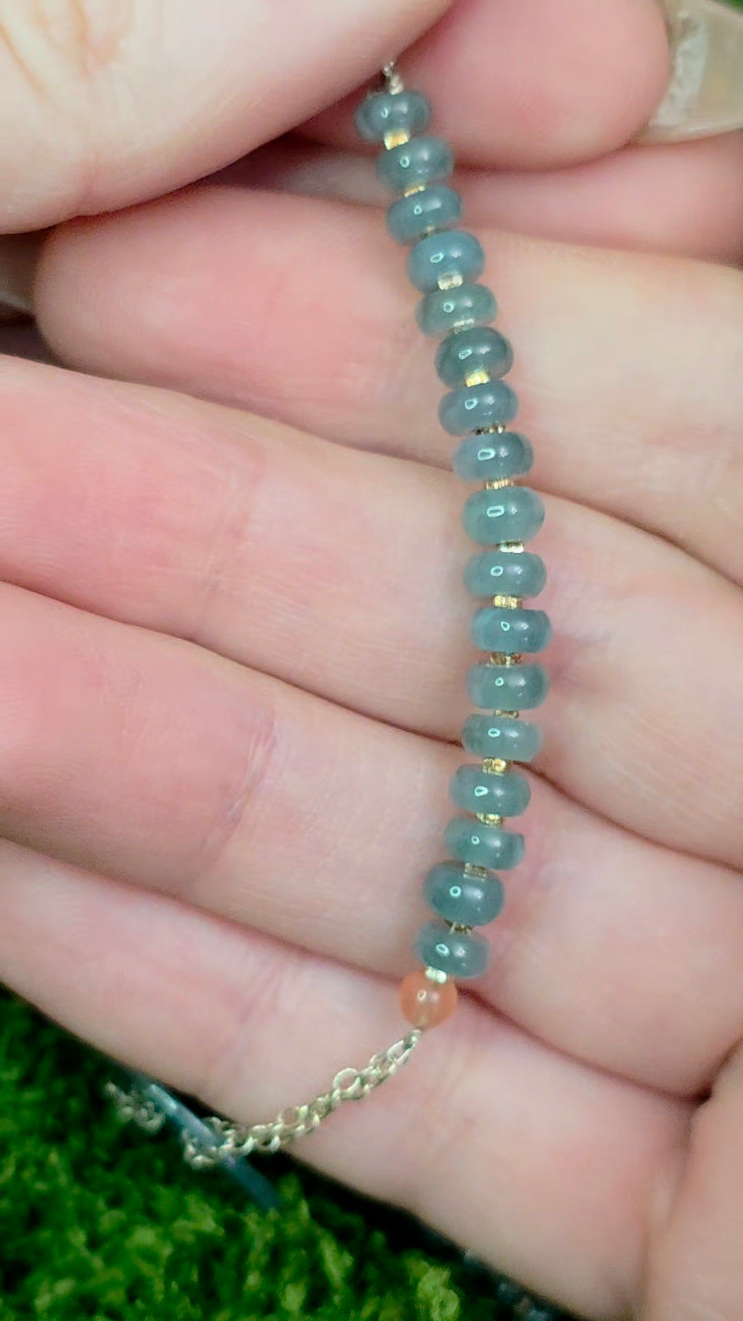 Blue Water Jadeite Donut Sterling Silver Bracelet