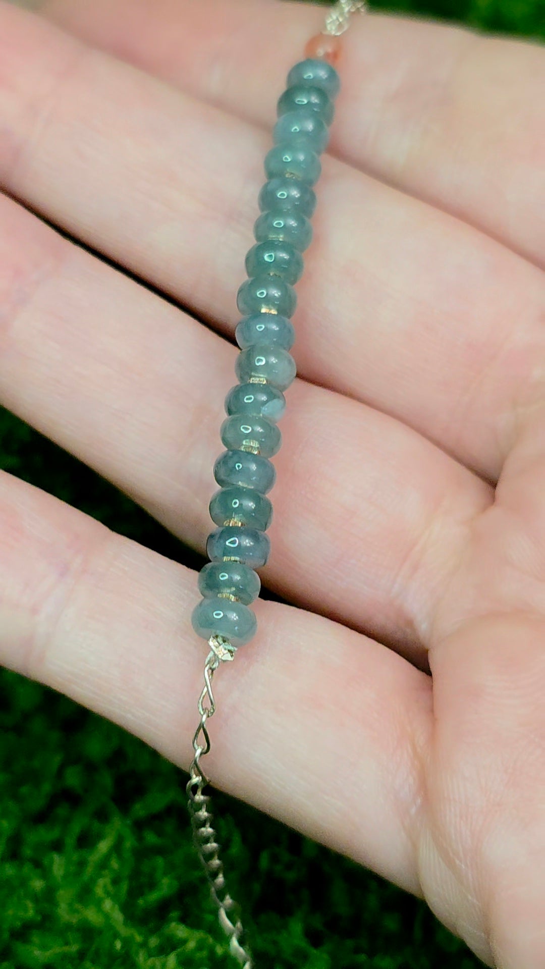 Blue Water Jadeite Donut Sterling Silver Bracelet