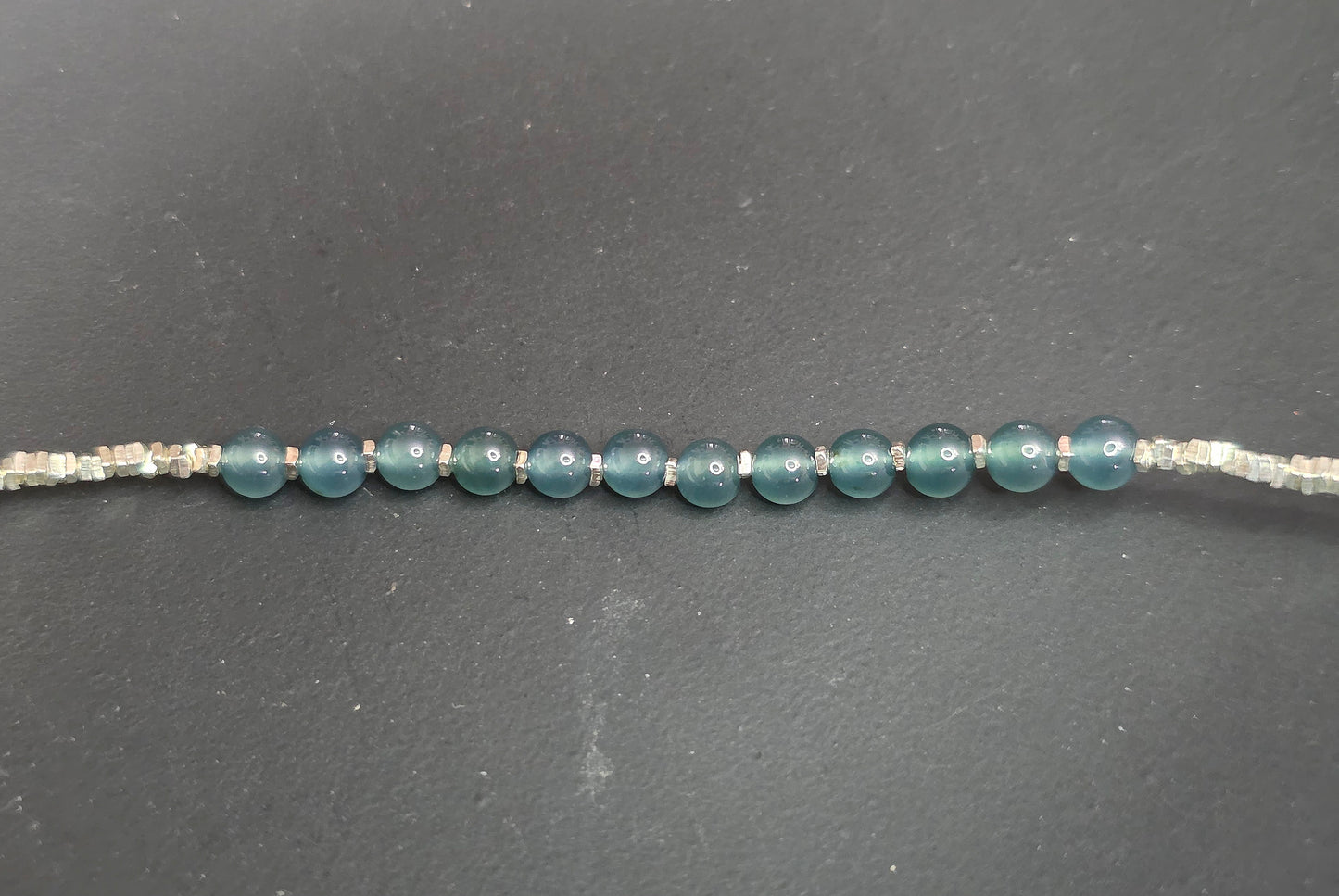 Blue Water Jadeite Beaded Sterling Silver Bracelet