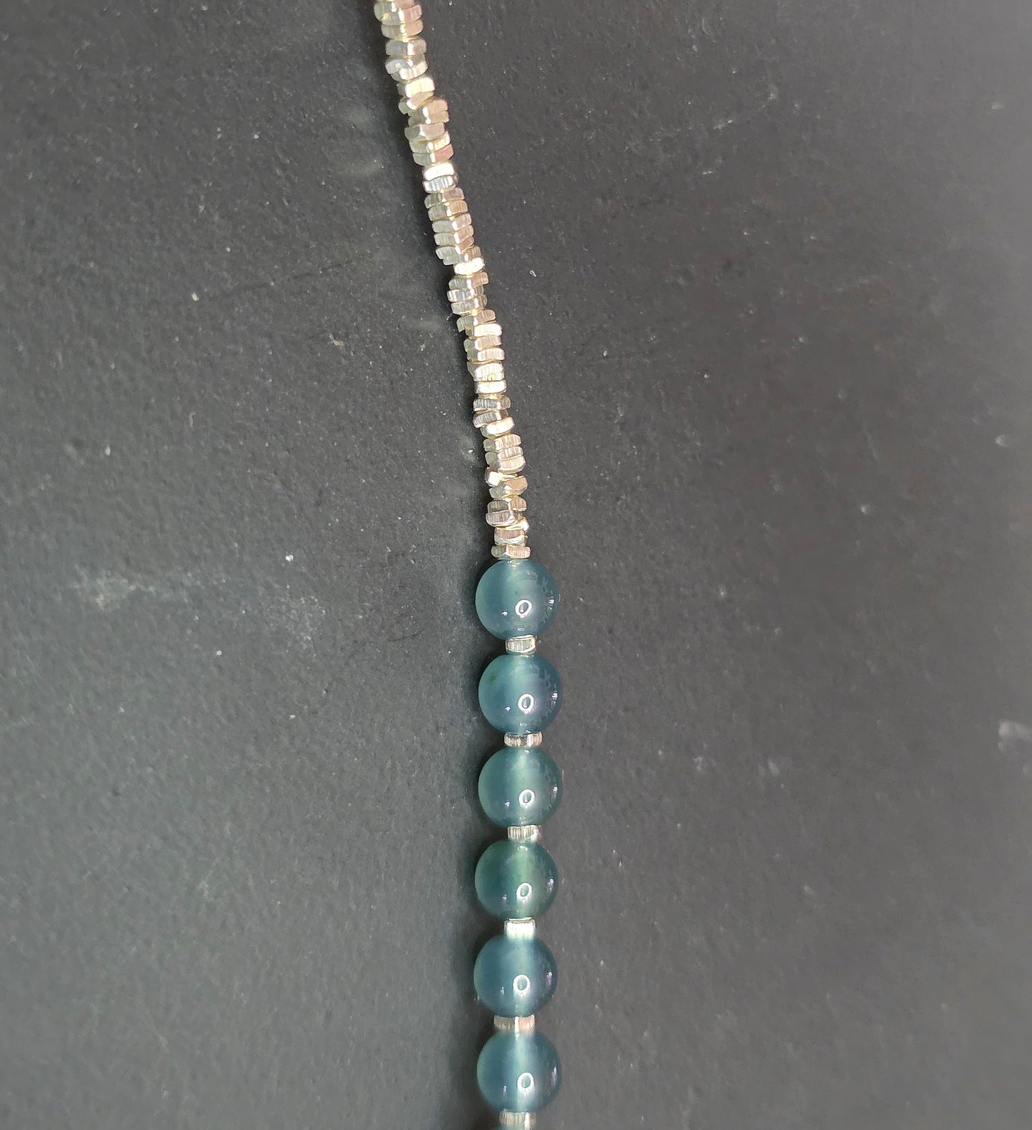 Blue Water Jadeite Beaded Sterling Silver Bracelet