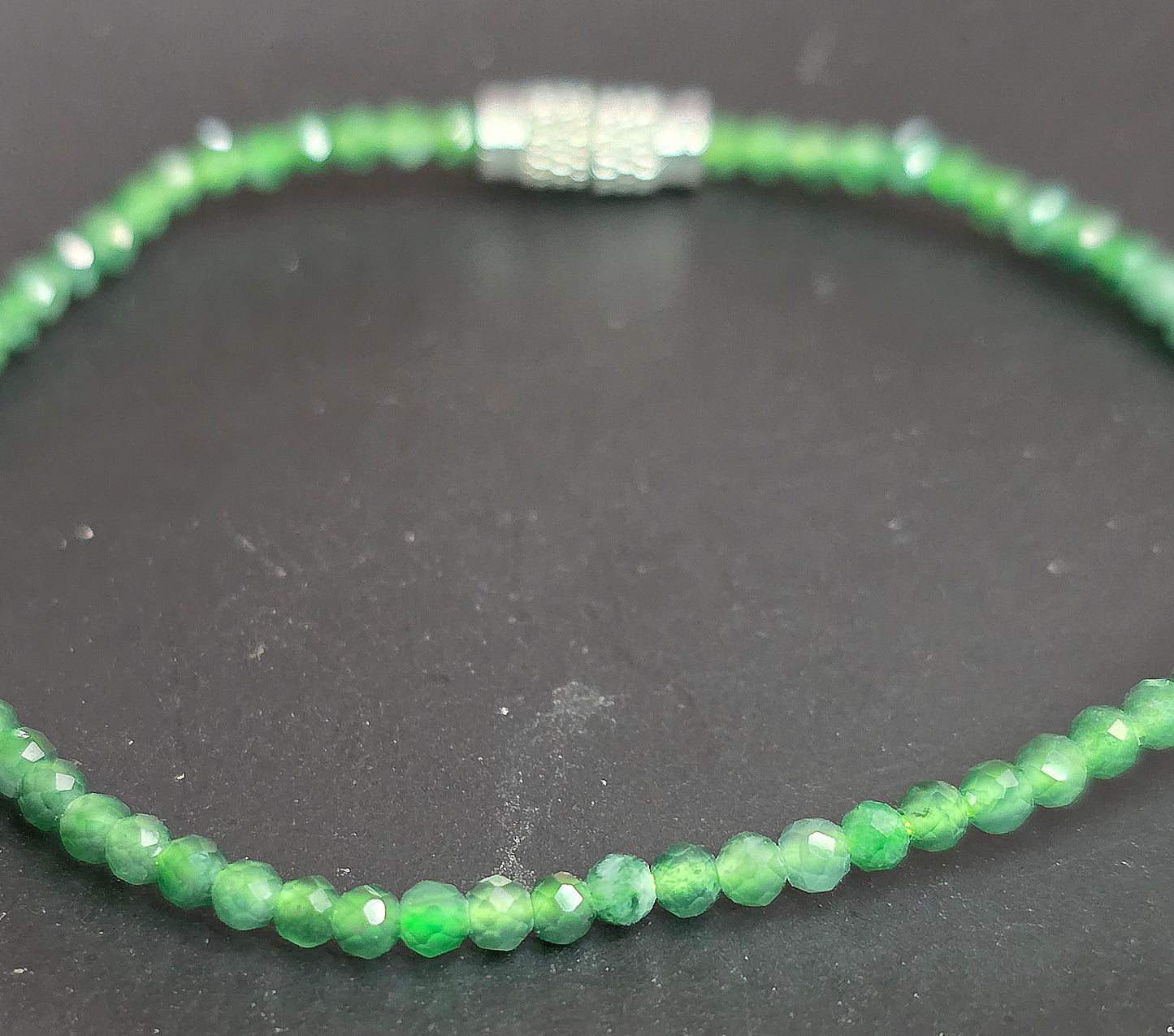Faceted Green Jadeite Sterling Silver Bracelet