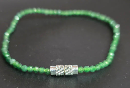 Faceted Green Jadeite Sterling Silver Bracelet