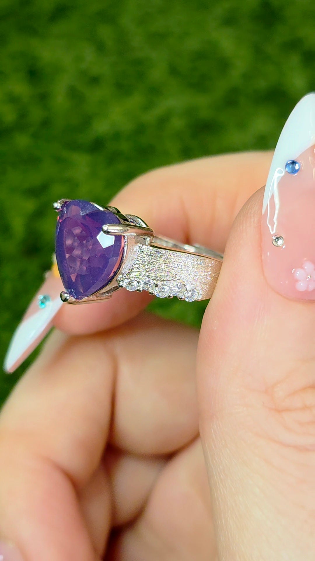 Faceted Lavender Moon Quartz Heart Ring B