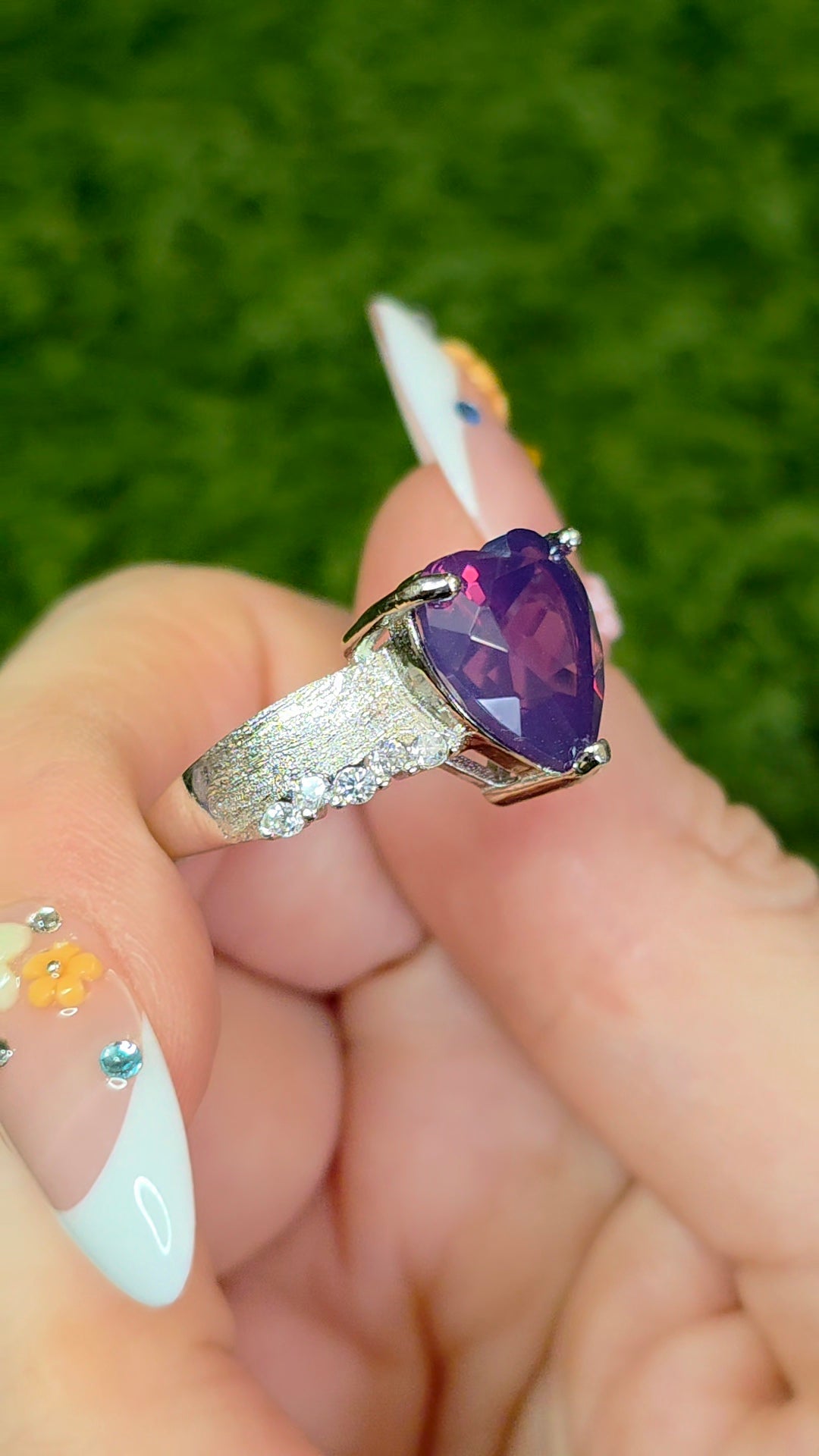 Faceted Lavender Moon Quartz Heart Ring B