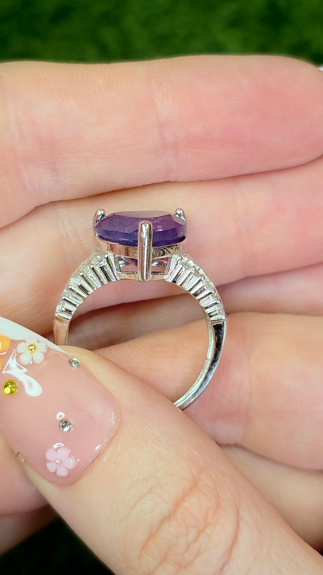 Faceted Lavender Moon Quartz Heart Ring B