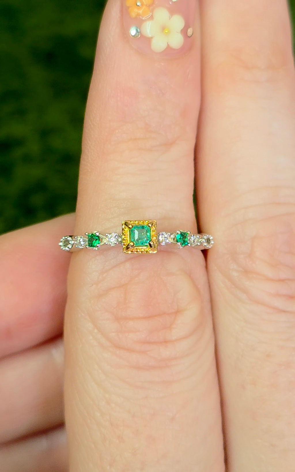 Dainty Square Emerald Ring